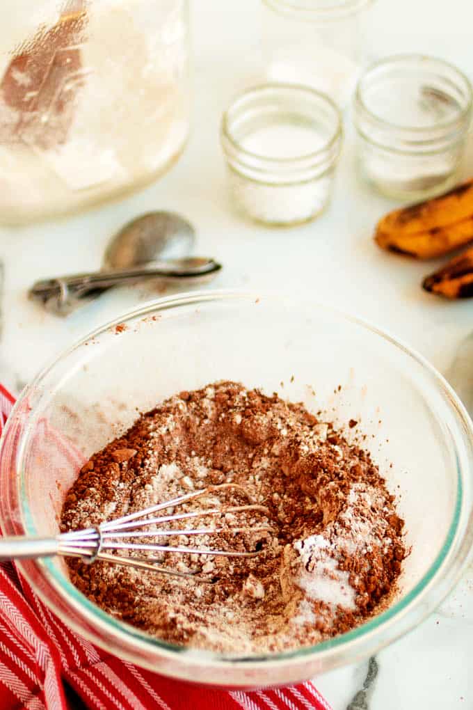 Whisking ingredients in a mixing bowl