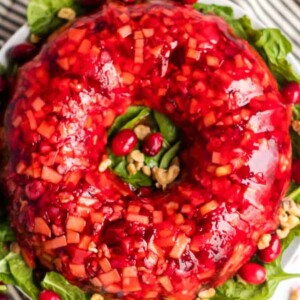 Round cranberry salad over a bed of greens.
