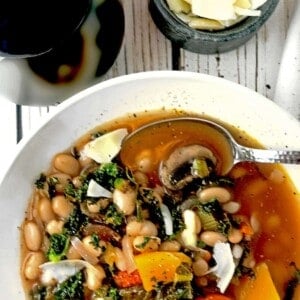 A bowl of vegetable soup.