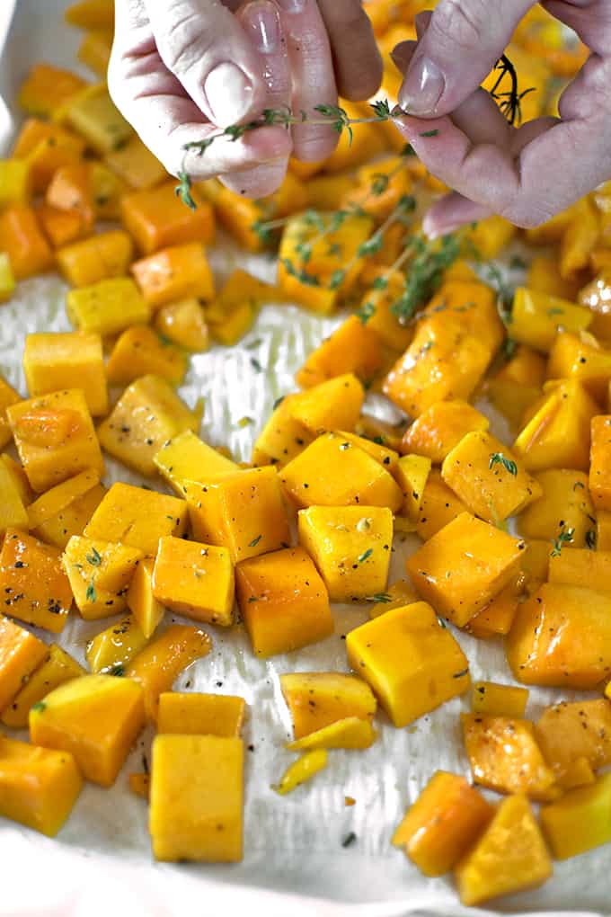 A close up of food, with Butternut squash