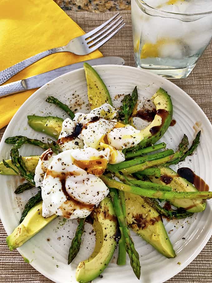 Avocado and egg salad with baby asparagus.