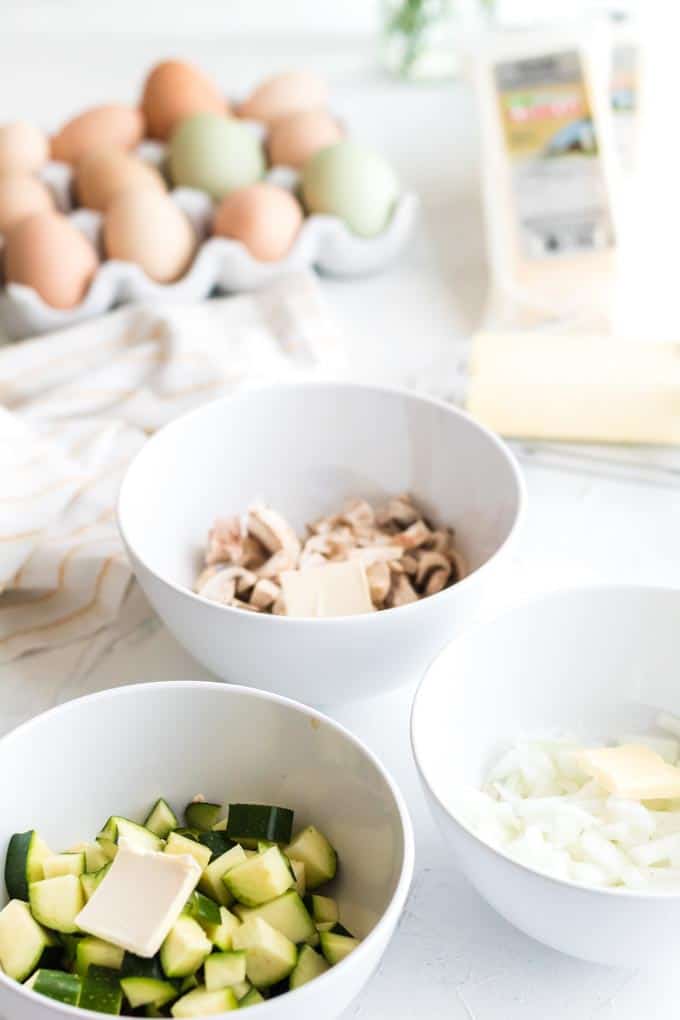 Ingredients for crustless vegetarian quiche.