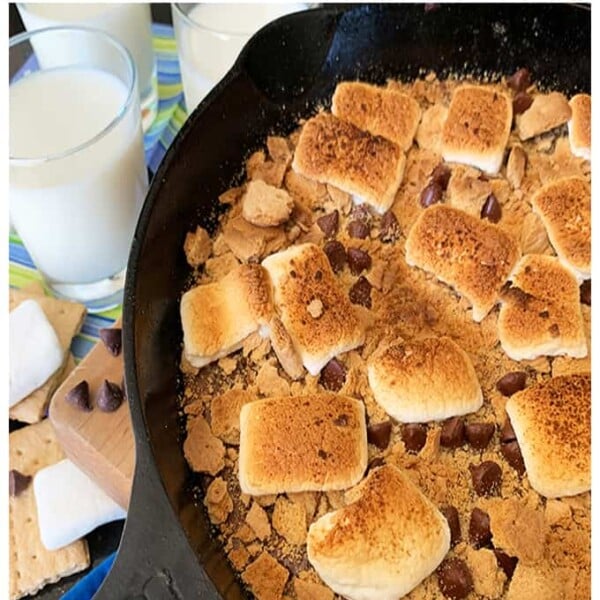 A skillet filled with marshmallows