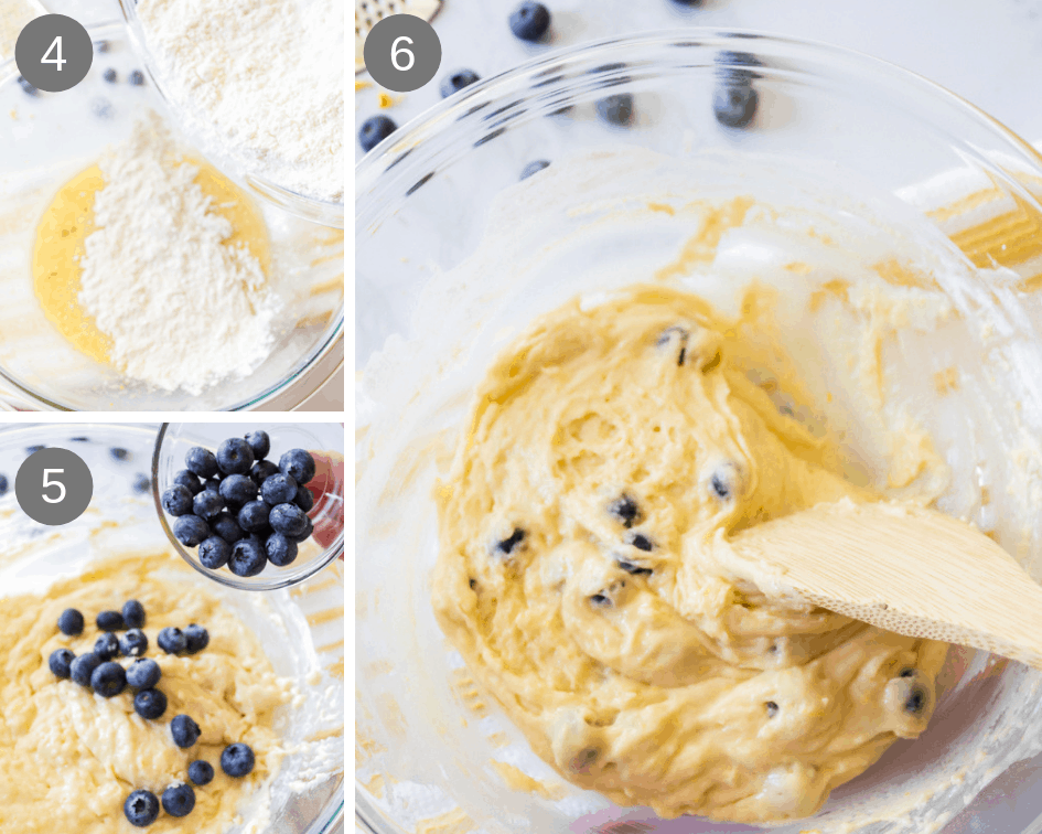 Making batter for blueberry baked donuts.