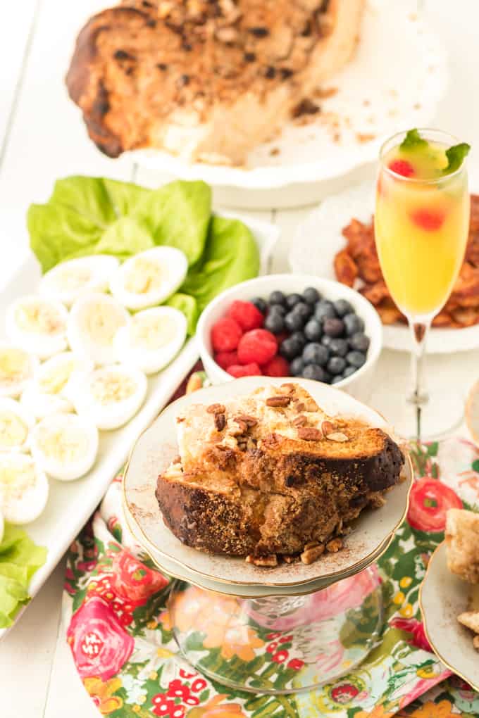 Brunch table with German coffee cake.