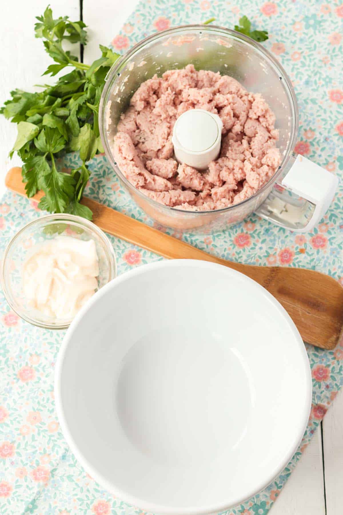 Some ham in a food processor.