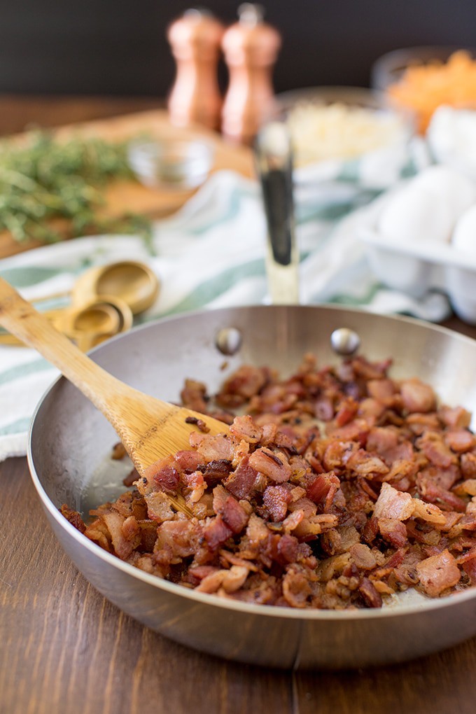 skillet of bacon and onion.