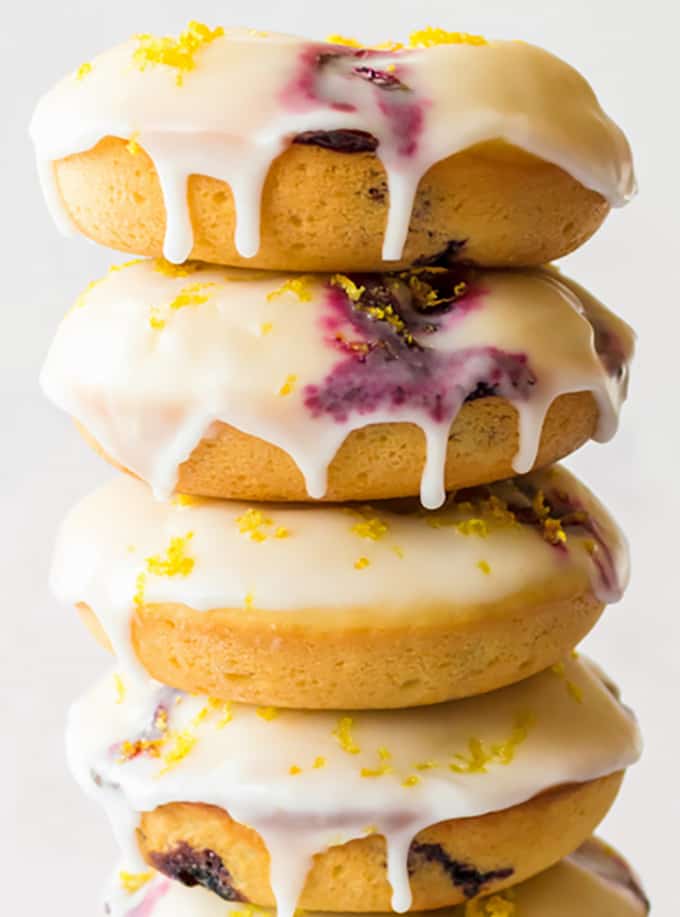 stack of baked blueberry donuts