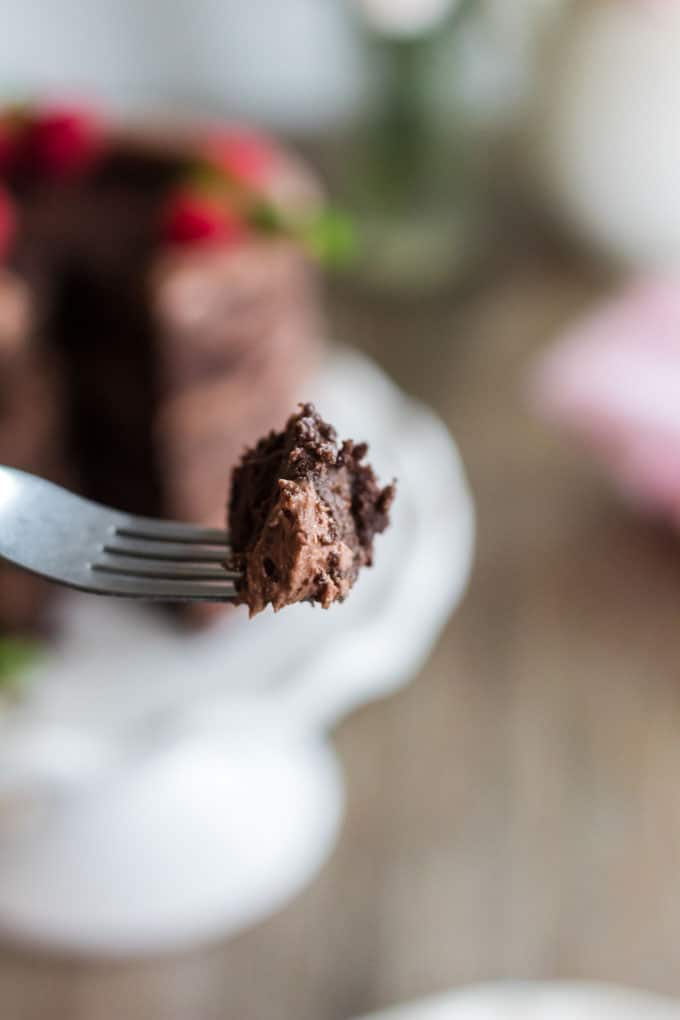 A fork of chocolate cake