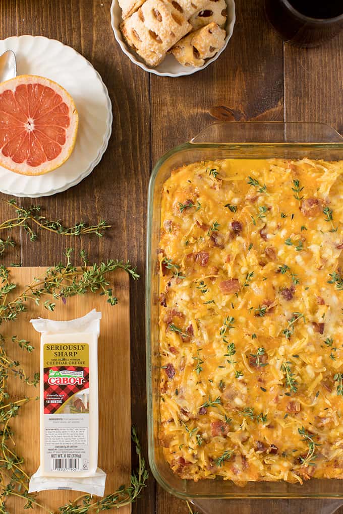 A breakfast casserole with grapefruit