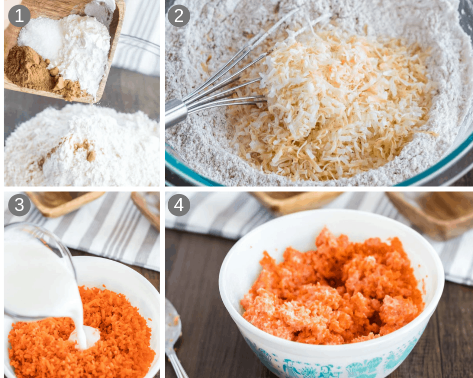 Showing the steps to make a carrot cake from scratch.