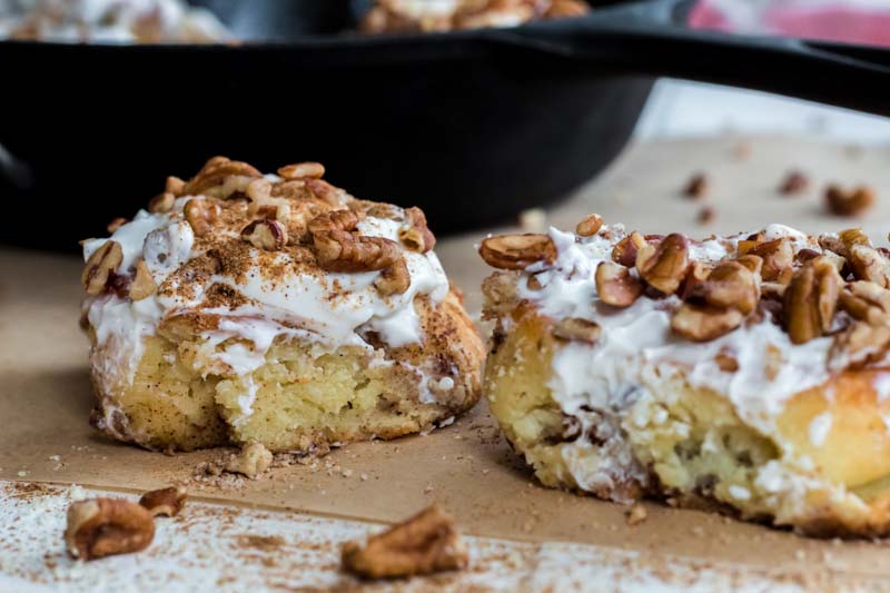 Pair of keto cinnamon rolls.