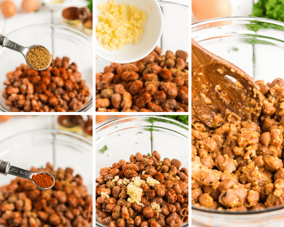 A bunch of different types of food on a plate, with Ful medames