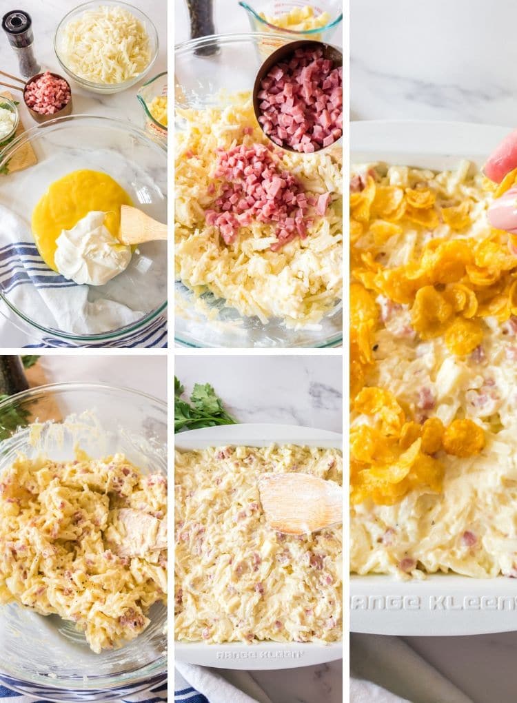 Process steps for making funeral potatoes.