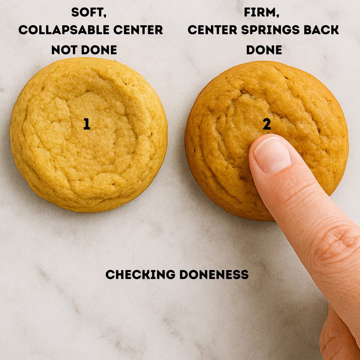 Pressing a cookie to see if it is done or not.