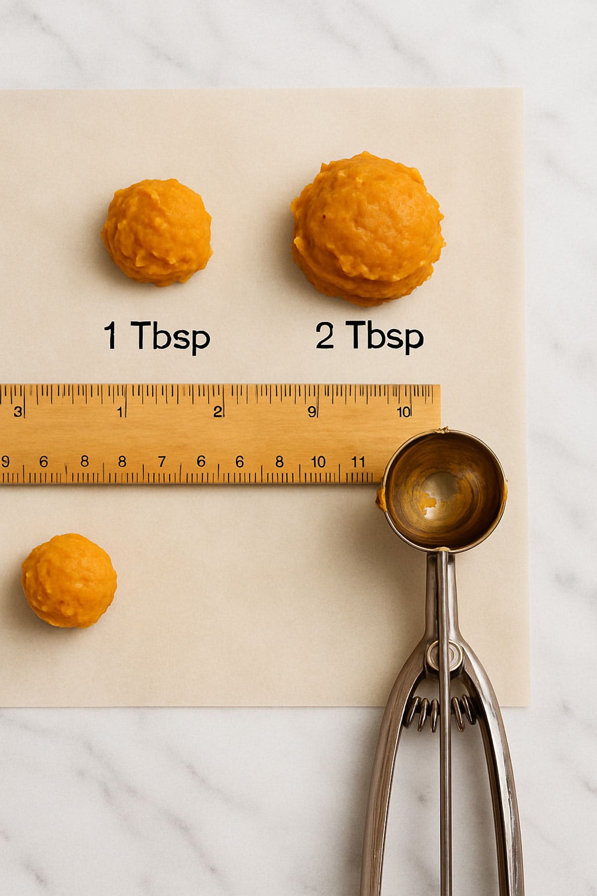 Comparing the size of 1 tbsp of cookie dough vs 2 tbsp of cookie dough.