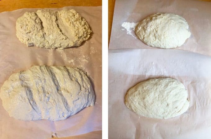 Homemade bread dough that is wet and then with flour added to it