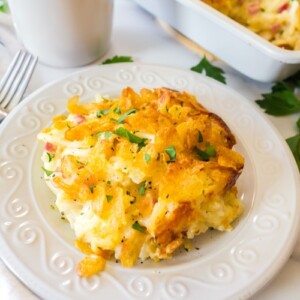 Serving of funeral potatoes.