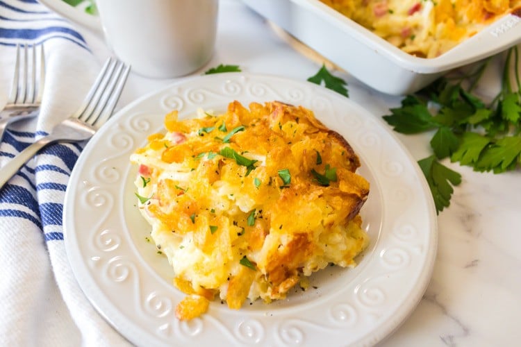 Serving of funeral potatoes.