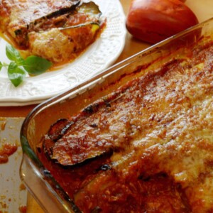Pan of baked zucchini casserole