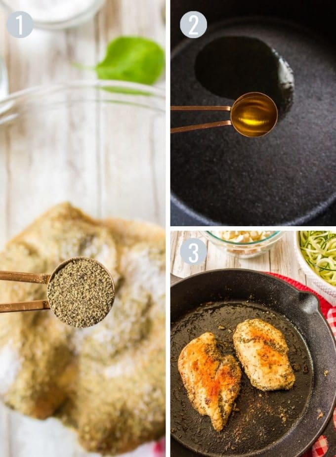 Making chicken for veggie noodles recipe Chicken in a skillet