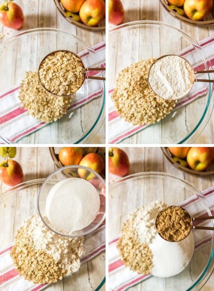 Process photos showing the steps to making oatmeal bars