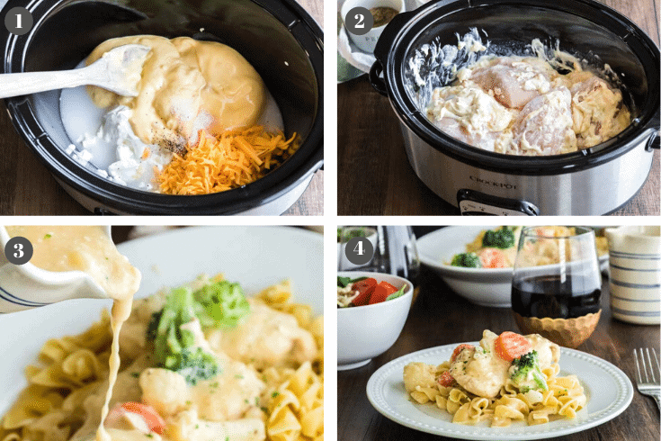 Step-by-Step process photos of making crockpot chicken dinner.