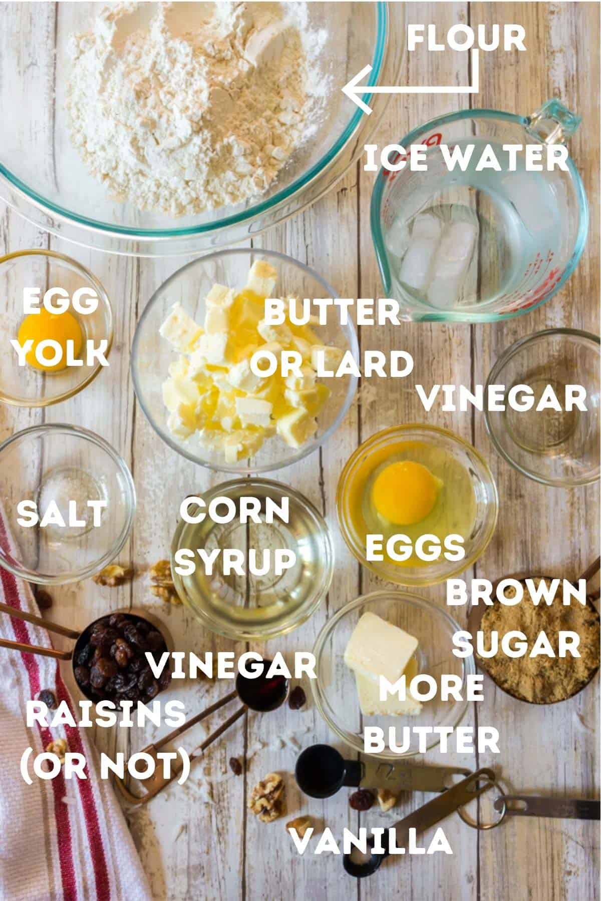 A bunch of ingredients to make butter tarts