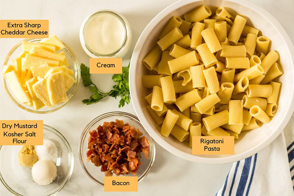 Ingredients for baked mac and cheese.