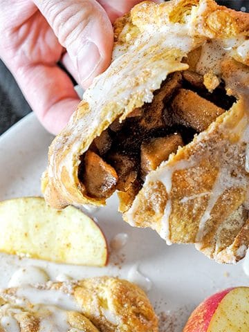 Breaking open an apple turnover