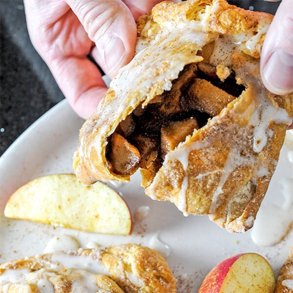 Breaking open an apple turnover