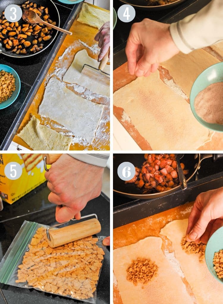 Rolling out crescent roll dough.