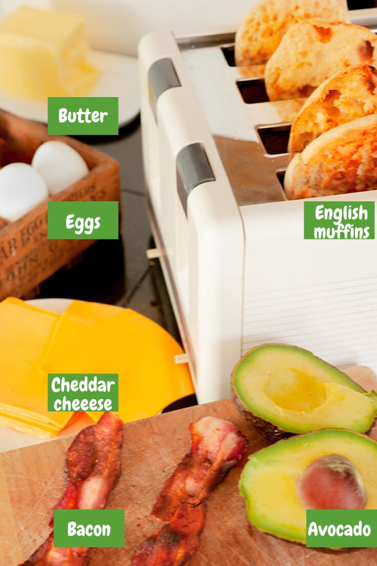 Ingredients for avocado breakfast sandwich.