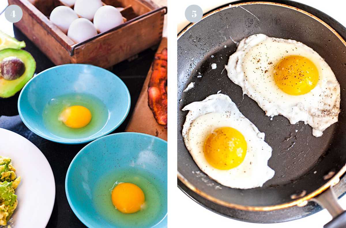 Frying eggs in a non-stick skillet.