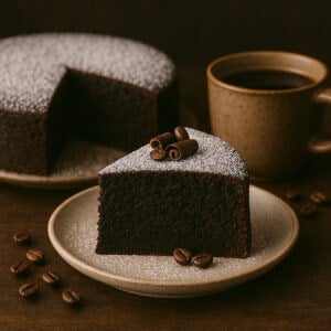 A slice of chocolate cake.