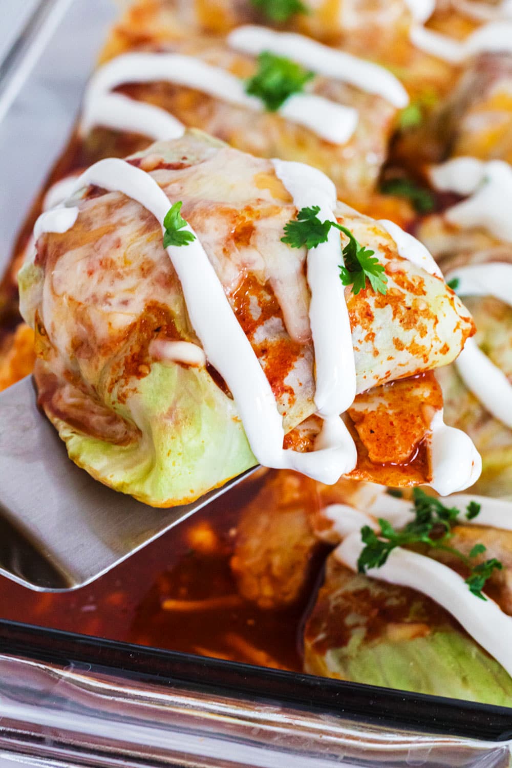 cabbage enchilada on a spatula