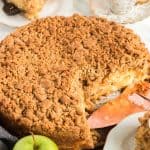 An apple buckle cake on a plate