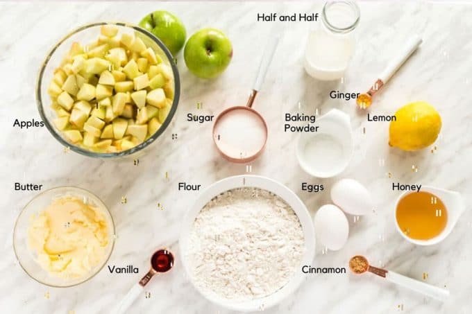 Bowl of apples and other ingredients for buckle recipe