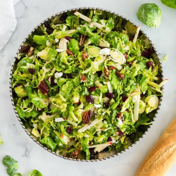 A bowl of Brussels sprouts salad