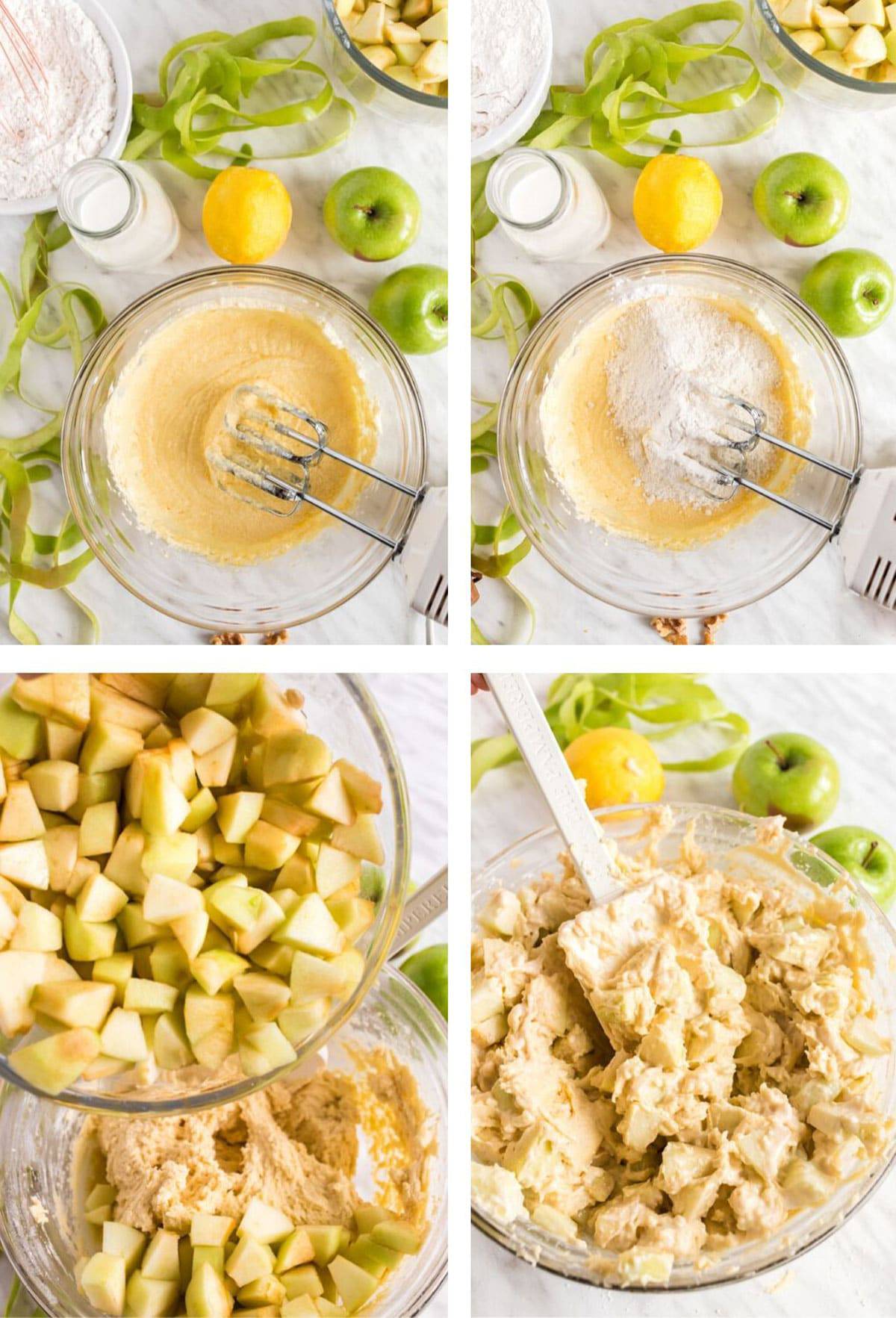 Adding apples to a mixing bowl