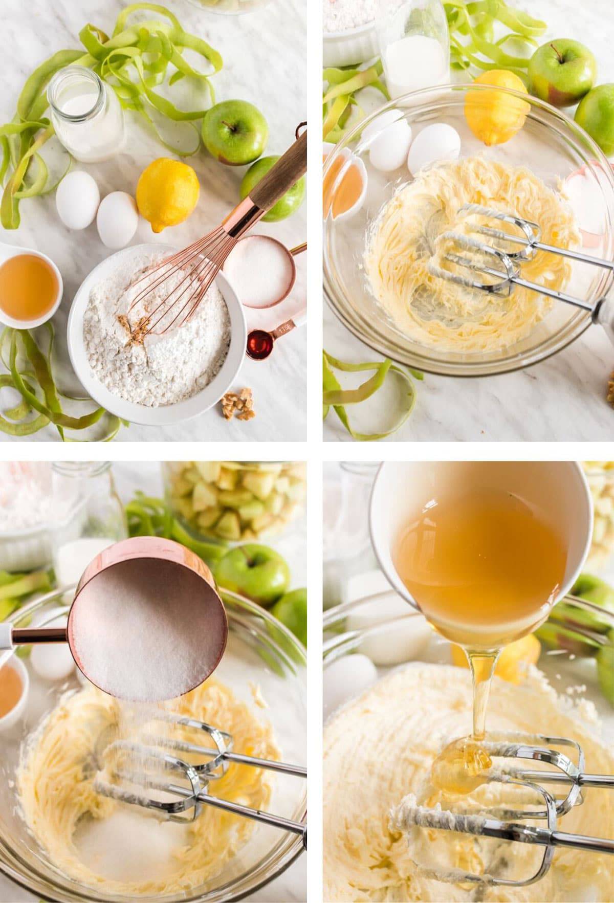 A mixing bowl with baking ingredients