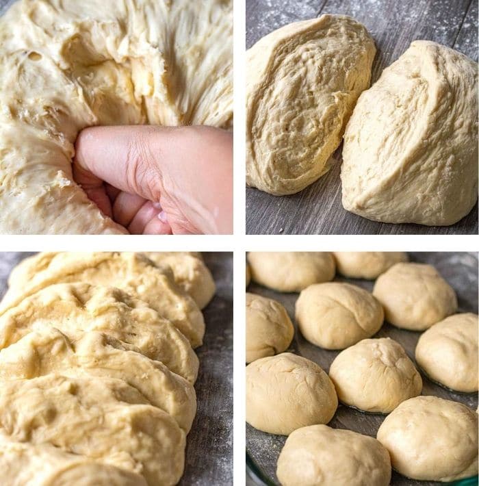 Bread dough being made into rolls