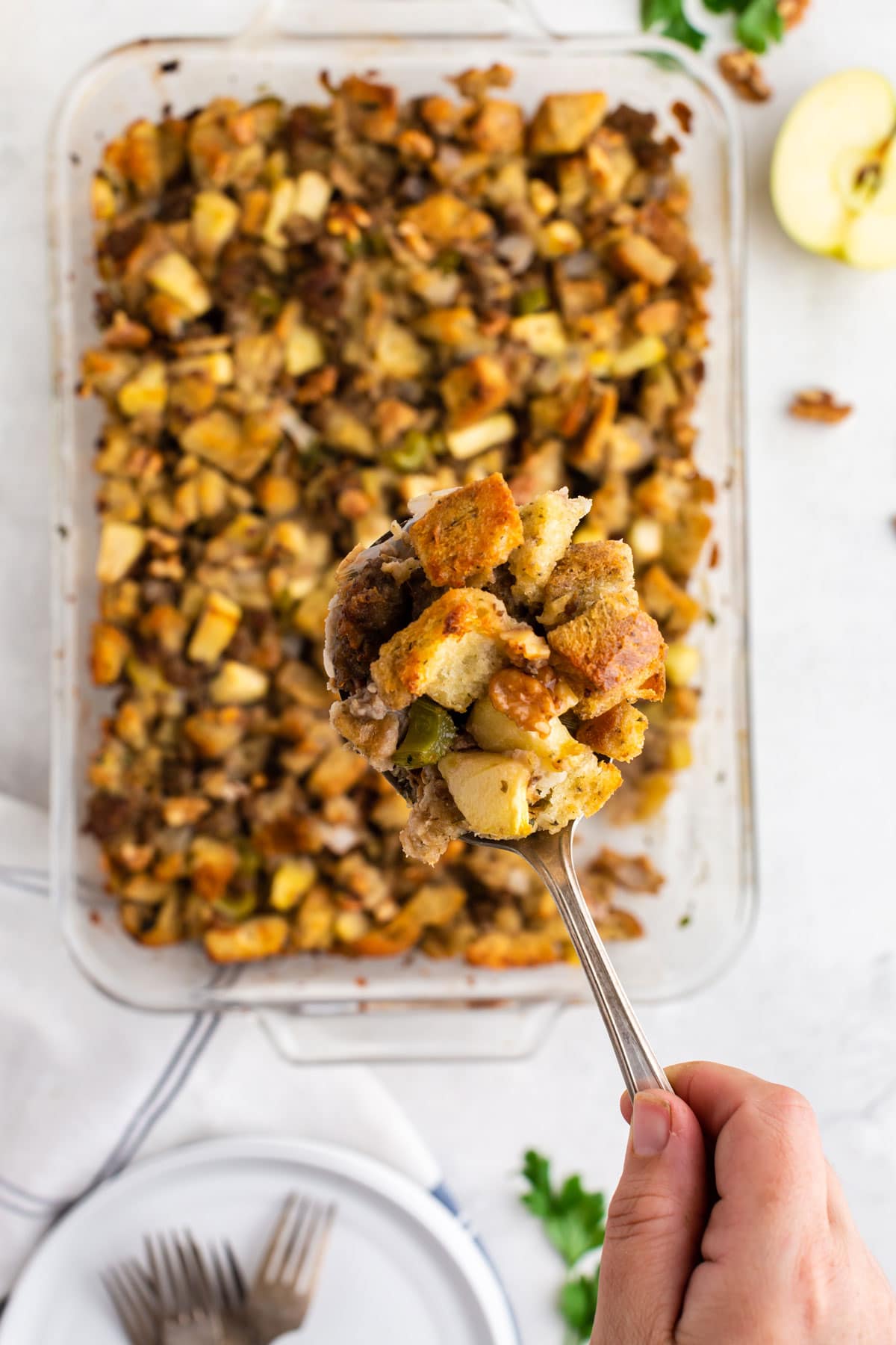 How to make the best Thanksgiving dressing Scooping out some Thanksgiving dressing