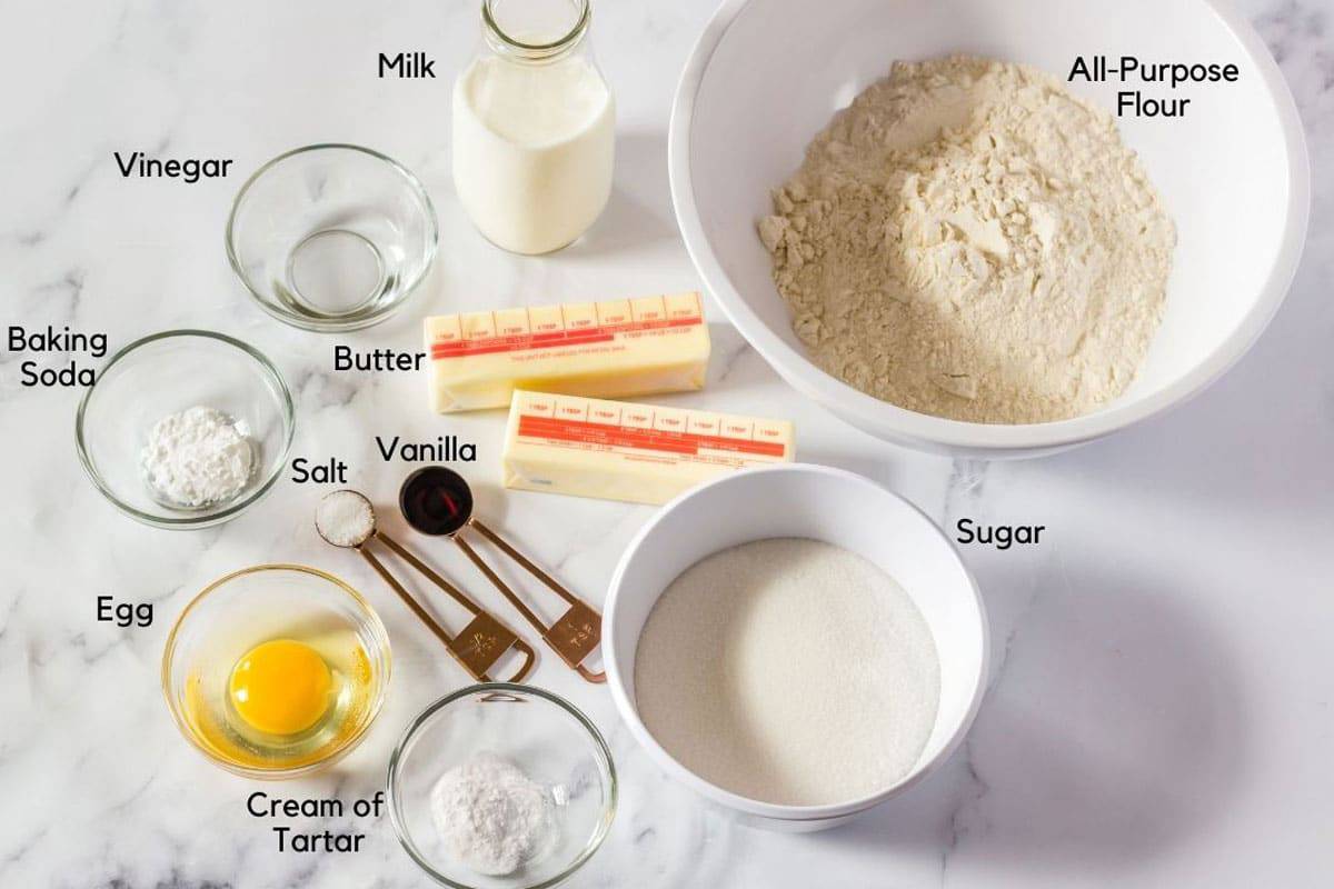 Ingredients for sugar cookies Flour and other cookie ingredients