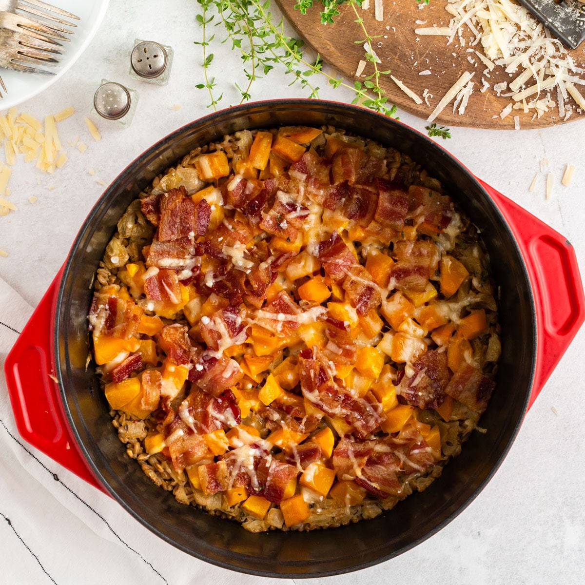Farrol with butternut squash casserole A Dutch oven casserole