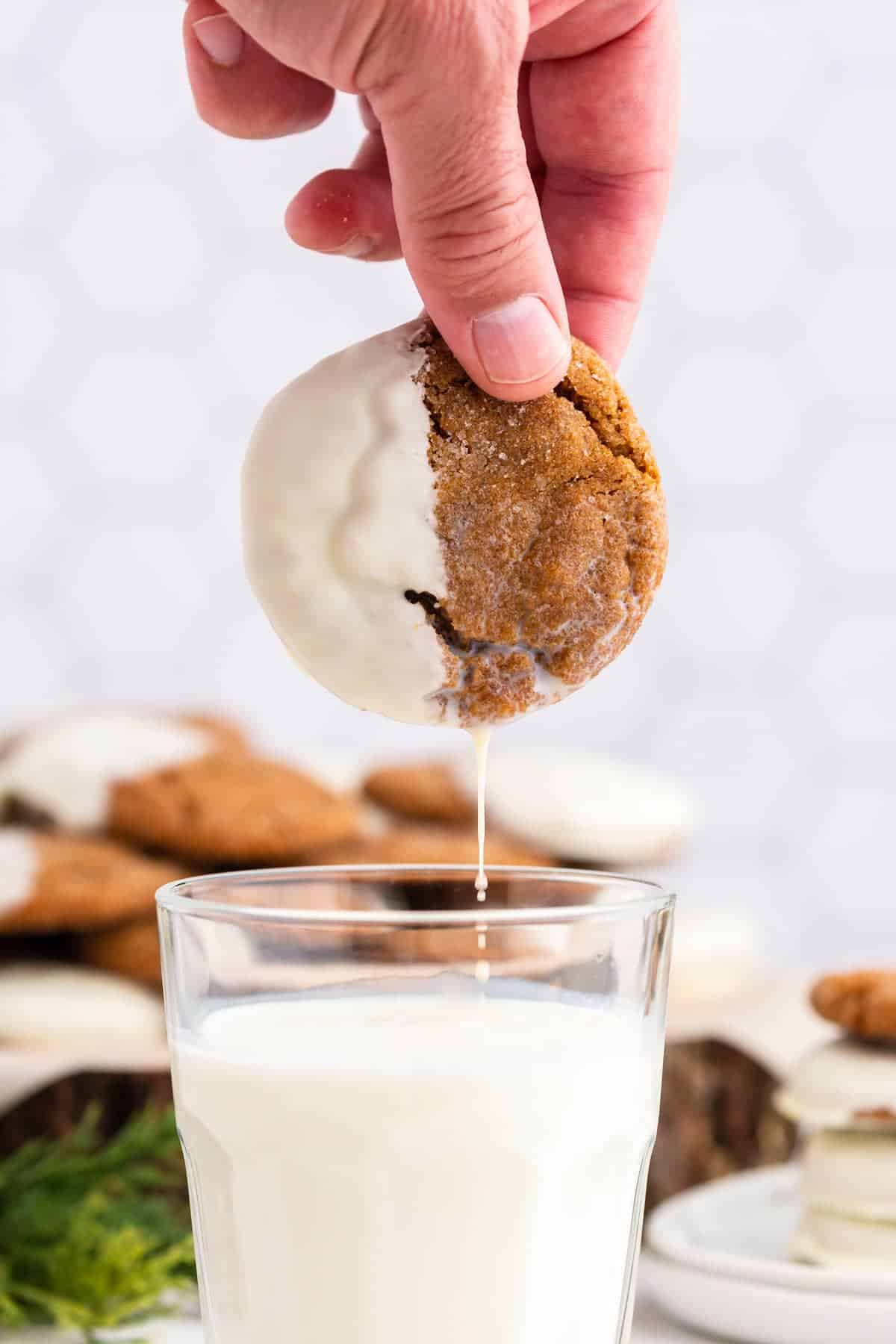 Dunking a cookie in milk A cookie being dunked in a glass of milk
