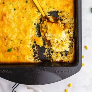 A pan of corn pudding