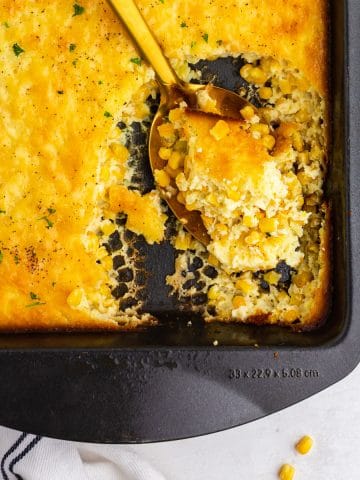 A pan of corn pudding