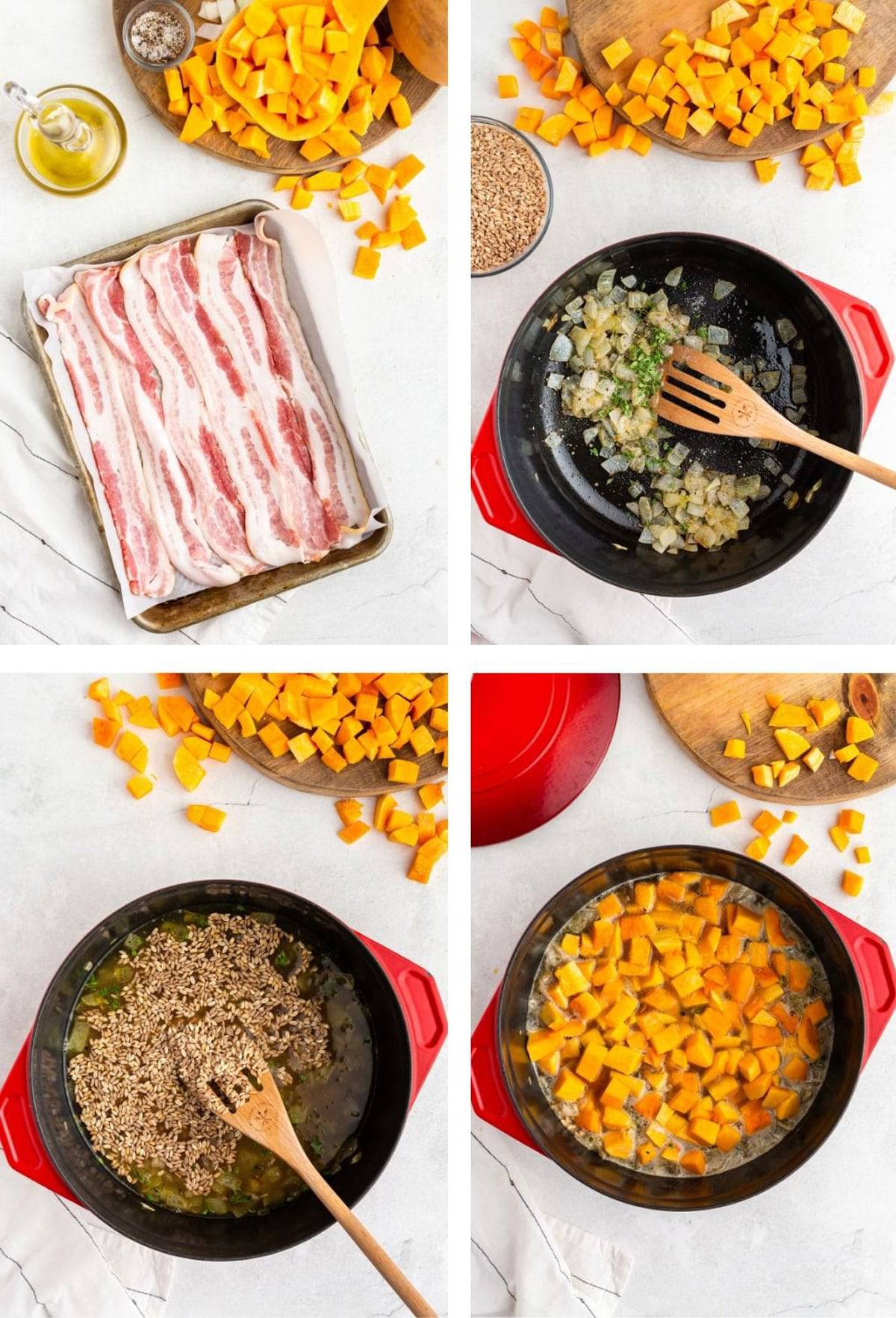How to make a casserole with bacon and faroo Making a casserole in a Dutch oven