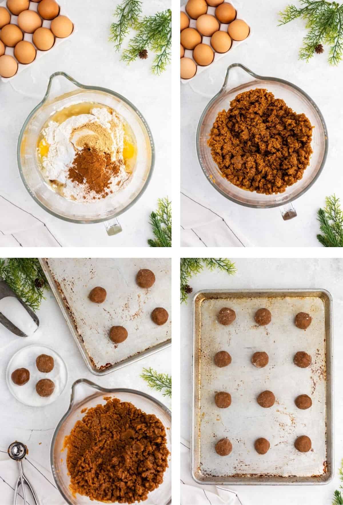 How to make Christmas ginger cookies Ingredients for making cookies in a mixing bowl and on a cookie shhet